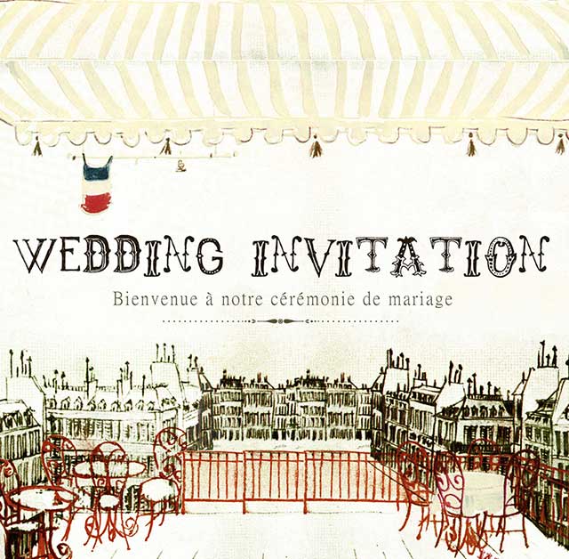 パリ風イラストの結婚式招待状